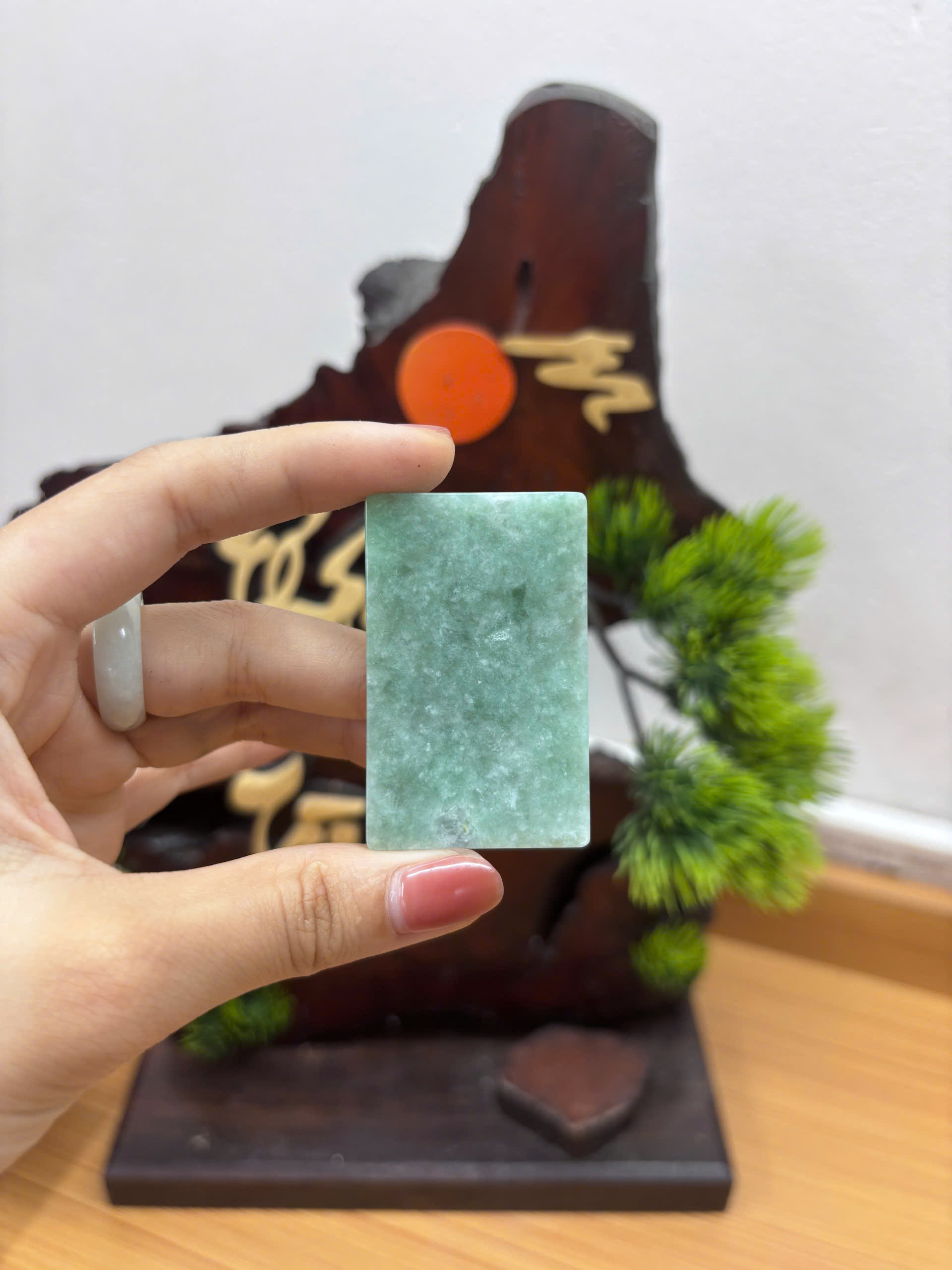 PK077 - Vòng mặt vô sự bài màu xanh dầu bông tuyết chủng nếp hóa kích thước 54x33x6.3 mm - Ảnh 4