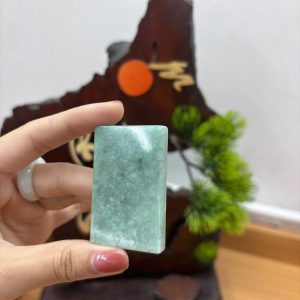 Alternative view of PK077 - Vòng mặt vô sự bài màu xanh dầu  bông tuyết chủng nếp hóa kích thước 54x33x6.3 mm