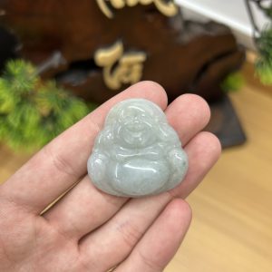 PK021 - Vòng mặt Phật di lặc màu Xanh trà chủng nếp hóa kích thước 36x36x9 mm