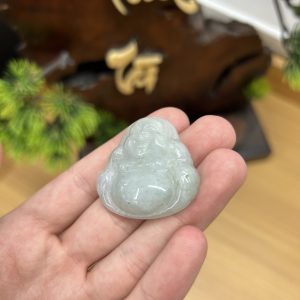 Alternative view of PK021 - Vòng mặt Phật di lặc màu Xanh trà chủng nếp hóa kích thước 36x36x9 mm