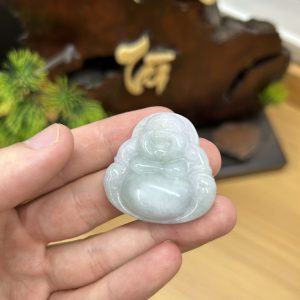 Alternative view of PK022 - Vòng mặt Phật di lặc màu Xanh trắng chủng Nếp hóa kích thước 36x36x10 mm