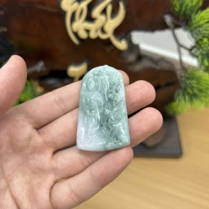 Alternative view of PK036 - Vòng mặt Quan âm màu Xanh đậu chủng nếp mịn kích thước 50x28x6 mm