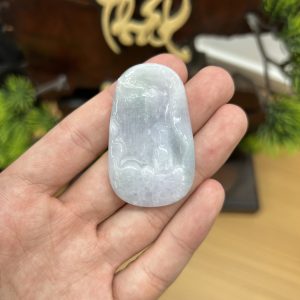 PK038 - Vòng mặt Quan âm màu Trắng, dải xanh táo chủng nếp hóa kích thước 48x28x6.6 mm