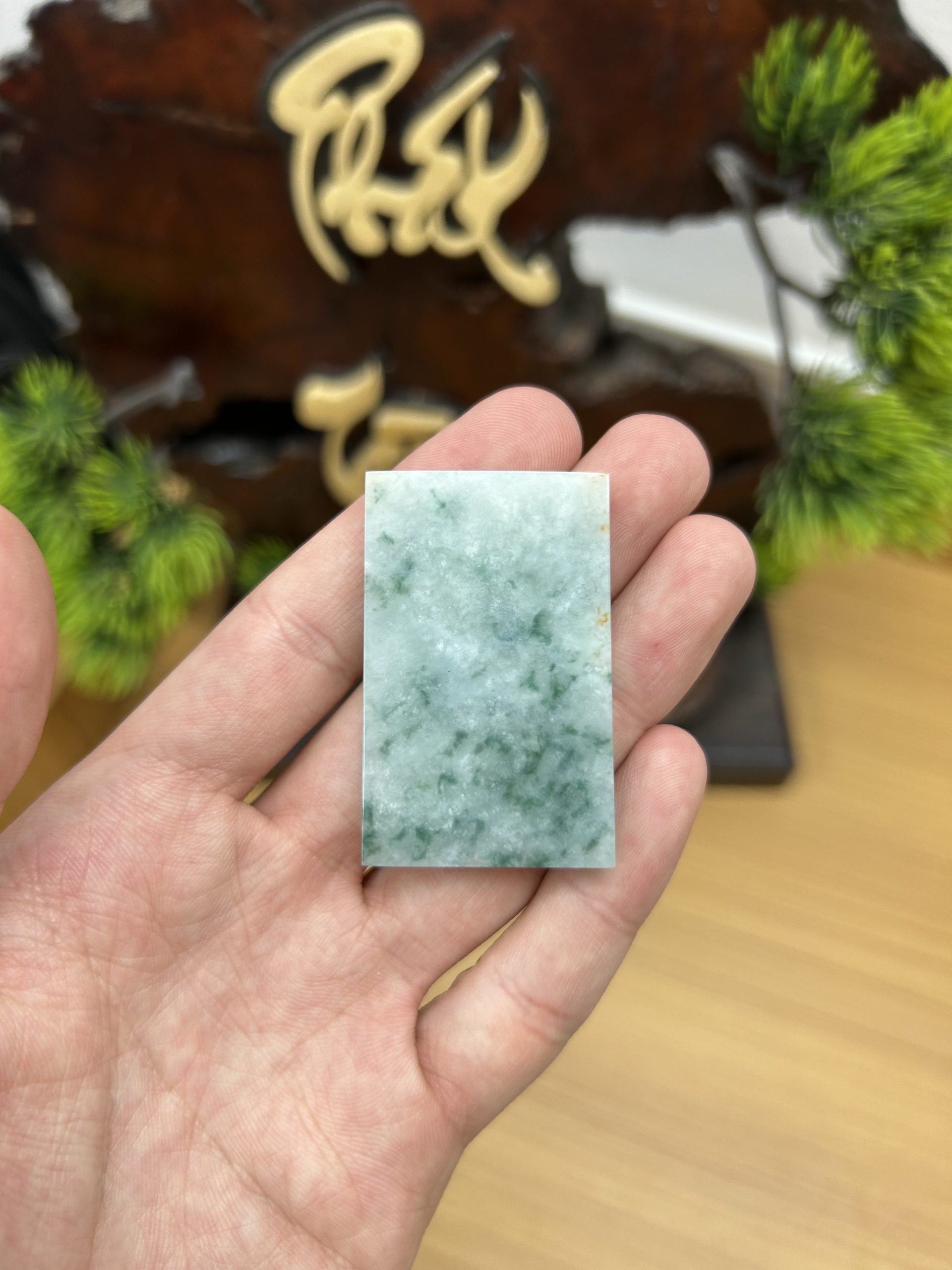PK047 - Vòng mặt vô sự bài màu phiêu hoa lục chủng nếp hóa kích thước 48x30x5 mm